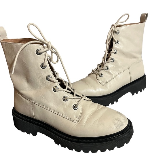 Madewell Shoes - Madewell Boots Women's Rayne Cream Lug Sole Leather Lace Up Combat Casual 9.5